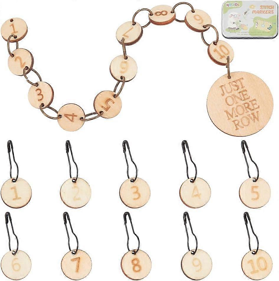 Number Stitch Makers 1 Pc Wood Knitting Row Counter Chains and 1-10 Number Stitch Makers Crochet Charms Stitch Makers with Self Adhesive Paper Labels