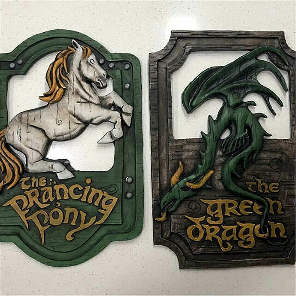 Lord of The Rings The Prancing Pony and The Green Dragon Pub Signs Set, Funny bar Signs, Pub Bar Home Decorative Wall Sign and Plaques for Front Door