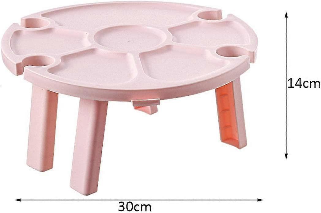 Round Folding Table, Portable Outdoor Wine Table Folding Picnic Tray, Pink White Folding Picnic Table with Glass Stand, Folding Desk for Camping