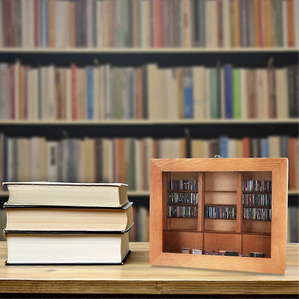 Relief Anxiety Bookshelf with 200Books Miniature Library Wooden Bookshelf Shake Your Anxiety A