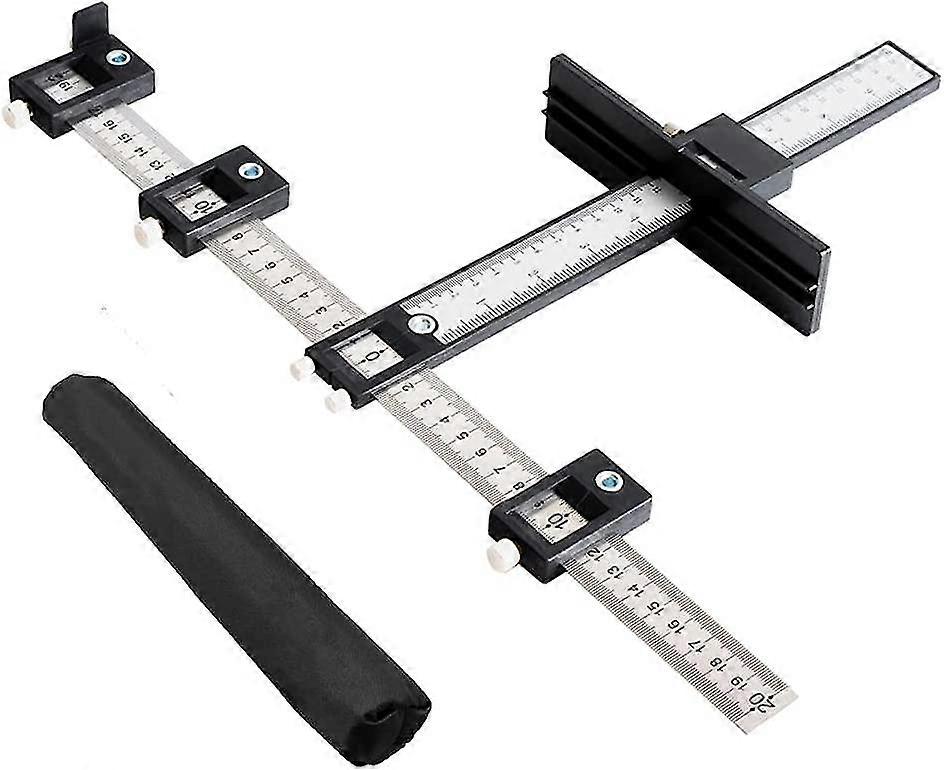 adjustable punch locators, cabinet hardware fixture locators, drill guides, quick release template measuring tools for installing handles on doors or