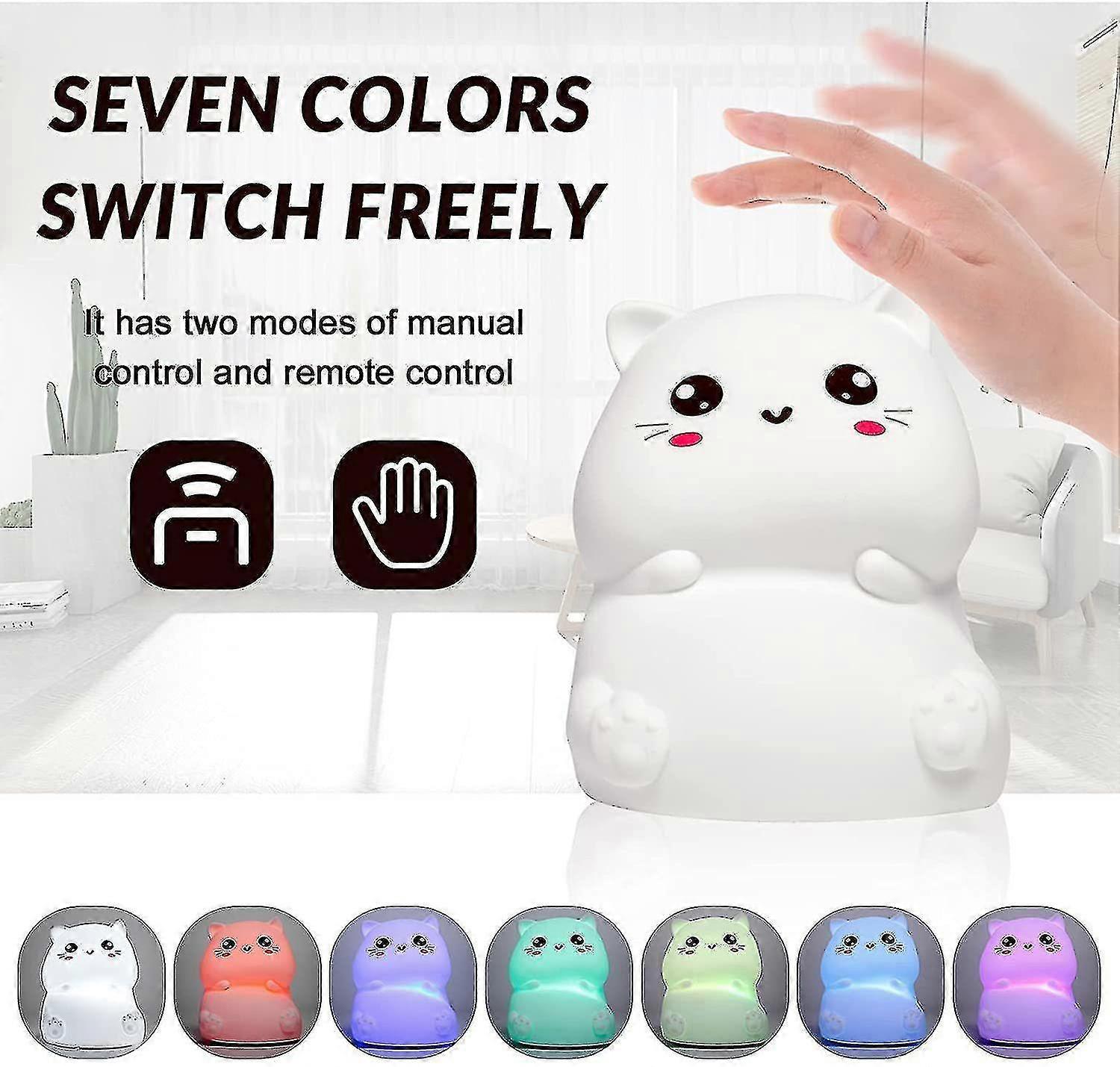 Led Night Light Remote Control Brightness Adjustable White Light 6 Colors Usb Charging (white)