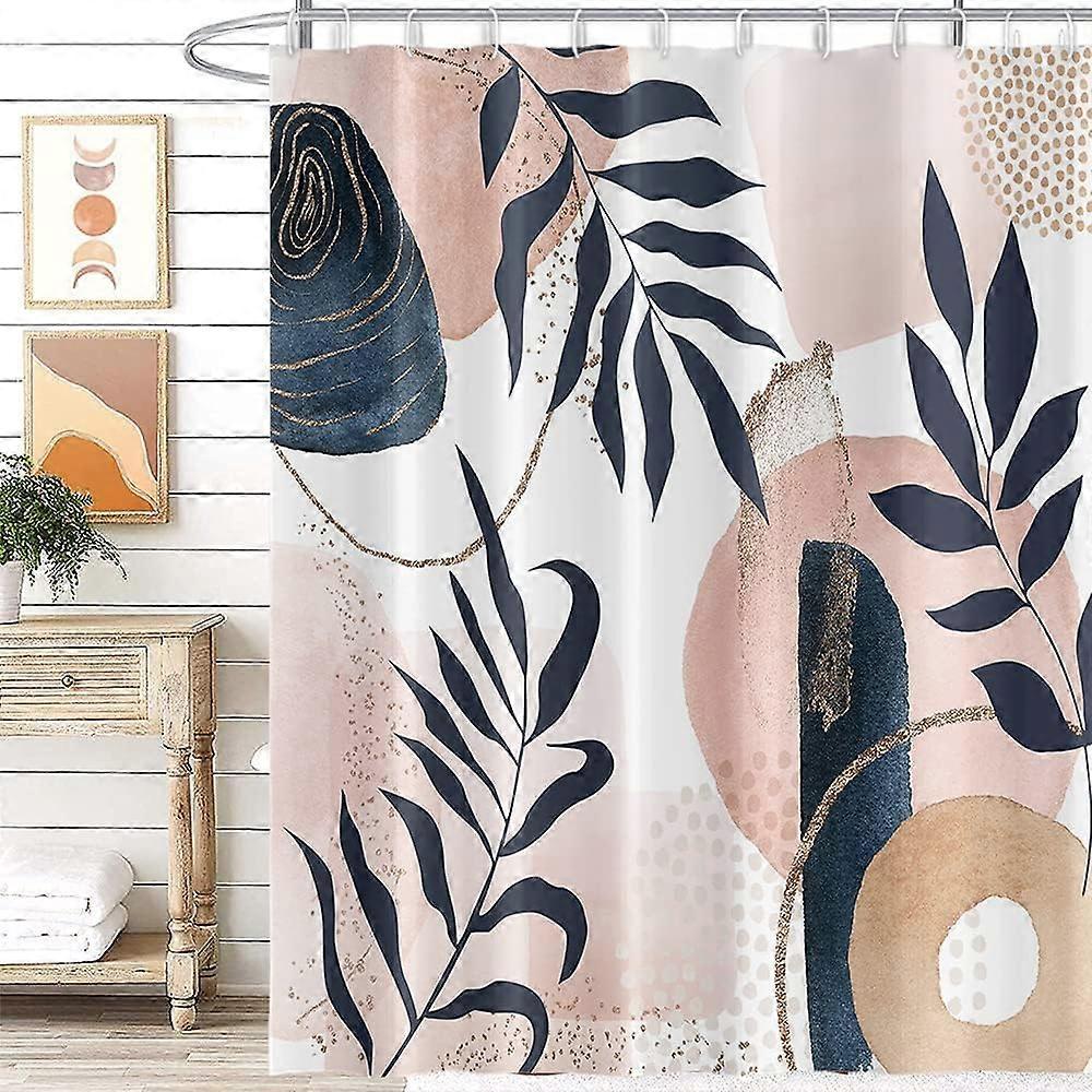 Abstract Boho Shower Curtain Mid Century Eucalyptus Leaves Botanical Pink Chic Pattern for Women Minimalist Bathroom Decor Accessories Shower Curtain