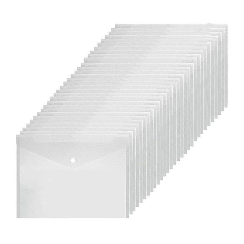 Envelope Folder With Snap Button Closure, Clear Plastic Envelopes,30 Pcs Waterproof Transparent Pr