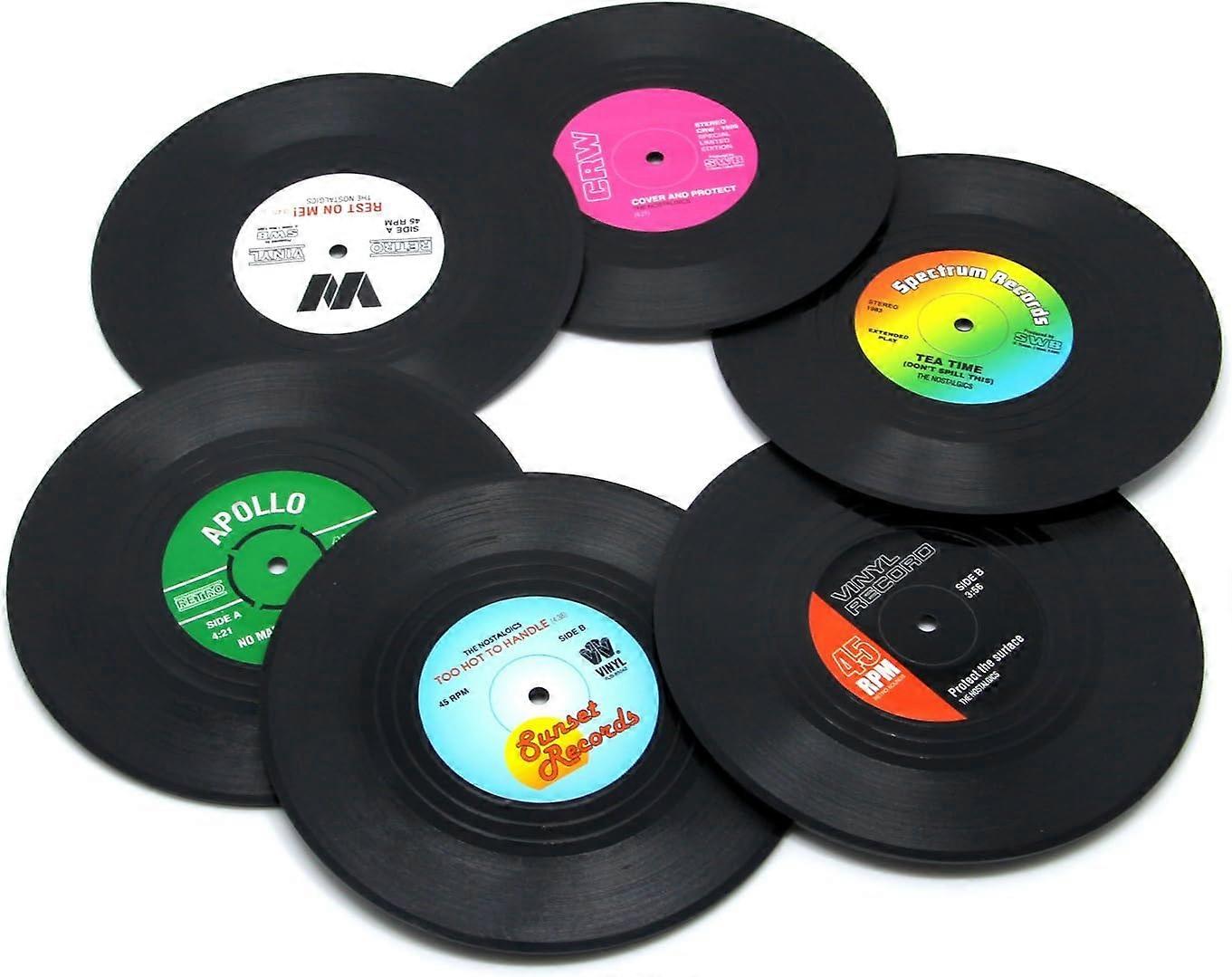Vinyl Record Coaster Set - 6pcs Vinyl Disc Coasters for Drinks
