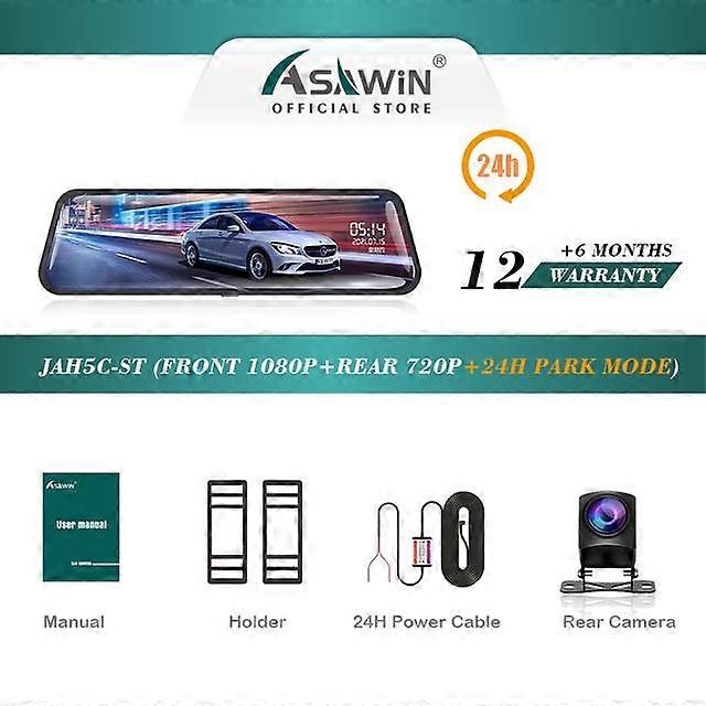 Asawin H5C 10 In Rear View Mirror Dashcam Front And Back For Car DVR Camera Dual Lens FULL Screen Touch IPS 24H Park Mode