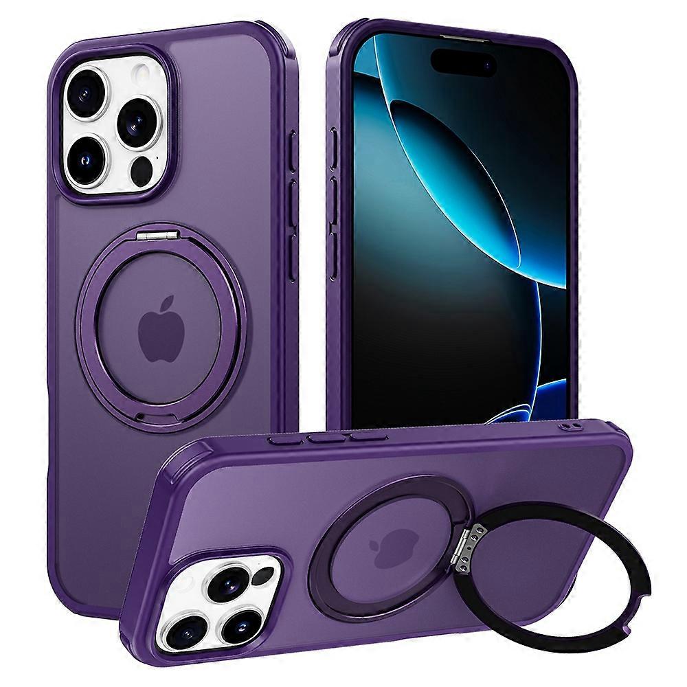 For iPhone 16 Pro Max Case Compatible with MagSafe Ring Kickstand TPU PC Back Cover - Purple