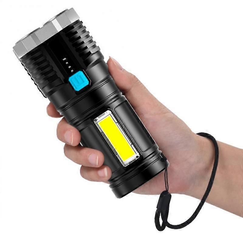 4-core Super Bright Flashlight USB Rechargeable Outdoor Multi-function Led Long-range Spotlight COB Light Safty Accessories