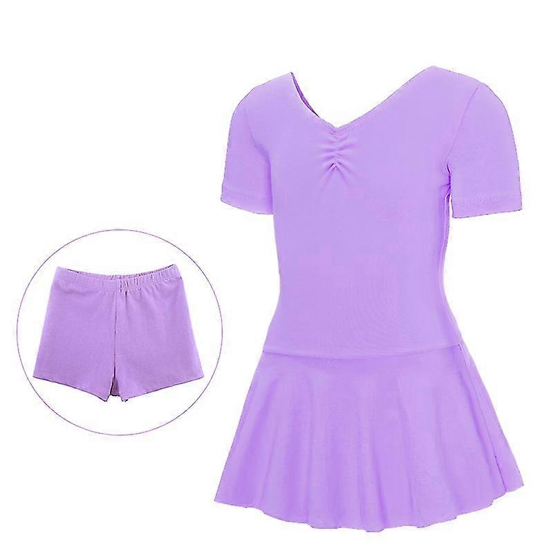 בנות בלט חצאית קצרה טול שמלה קצרת שרוולים ילדים התעמלות בגד גוף ריקוד בגדי אימון בגדי ביצועים