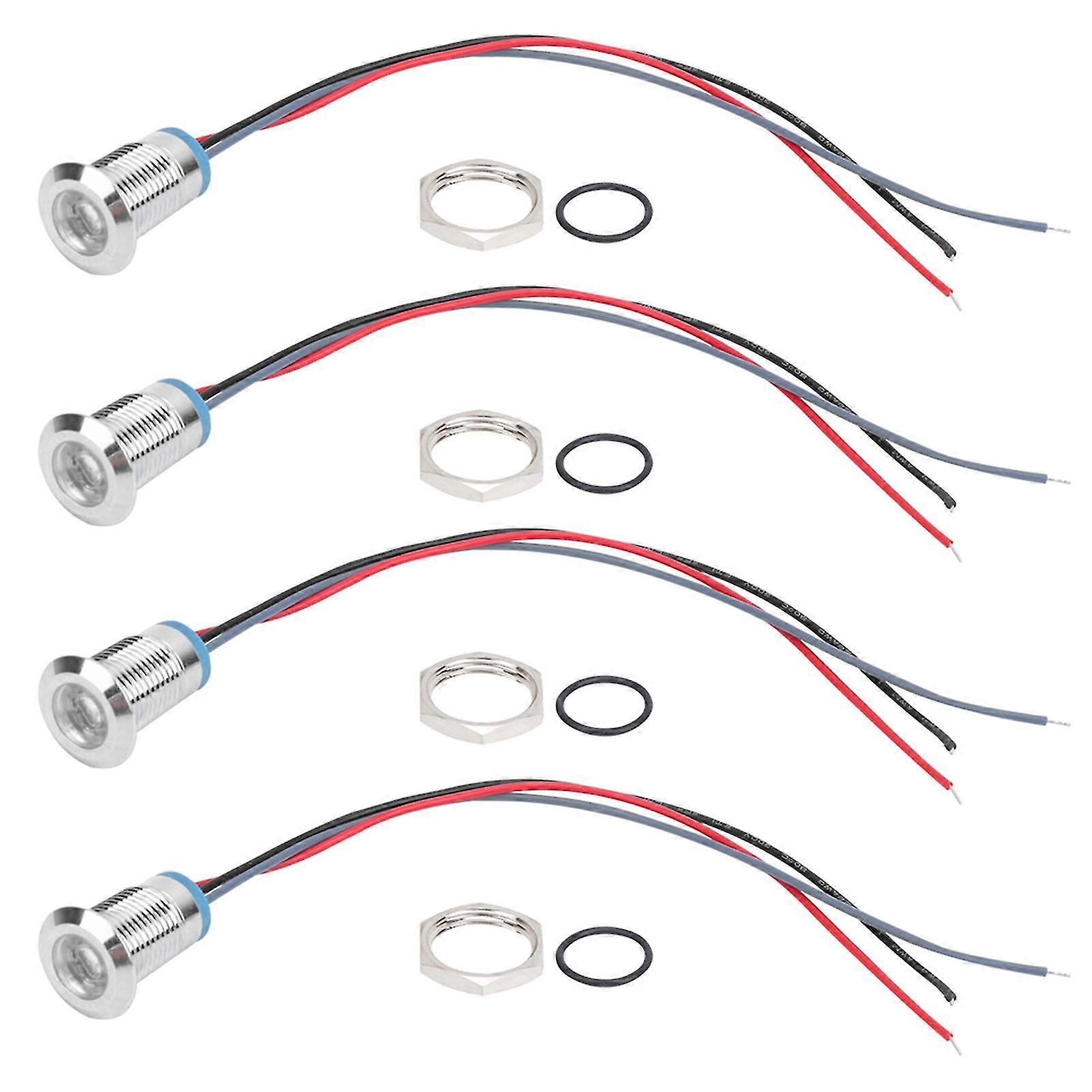 12mm 1224V Waterproof Metal PreWired Round LEDs Indicator - 4 Sets (Red and Blue)