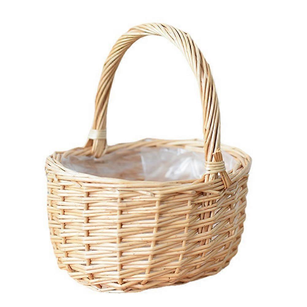 Wicker Picnic Basket Wicker Basket with Handles and Lining, Suitable for Picnic, Fruits and Vegetab