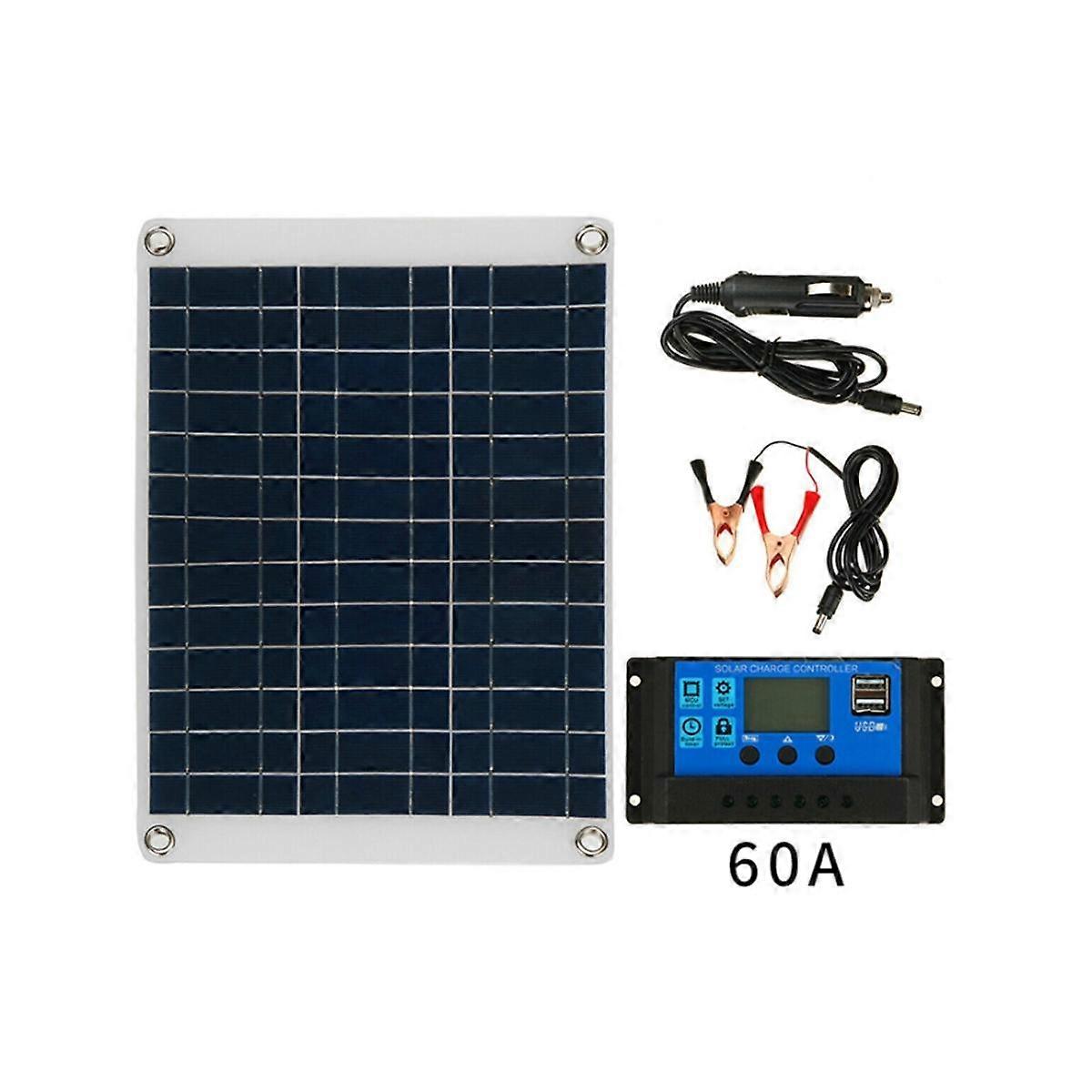 20W Solar Panel Kit 12V Charge Battery with 60A Controller Solar Phone Charger Plate for RV Car Yac
