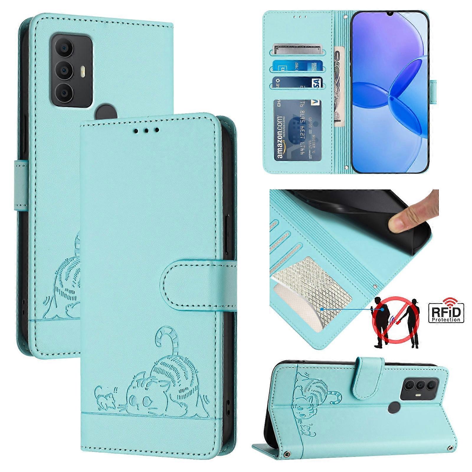 Étui PU à motif de rat de chat pour TCL 305 / 306