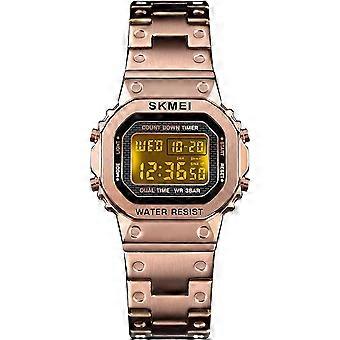 Men's Digital Multi-Function Watches Stainless Steel Square Case Dual Time Alarm Stopwatch Countdown Backlight Waterproof Watch