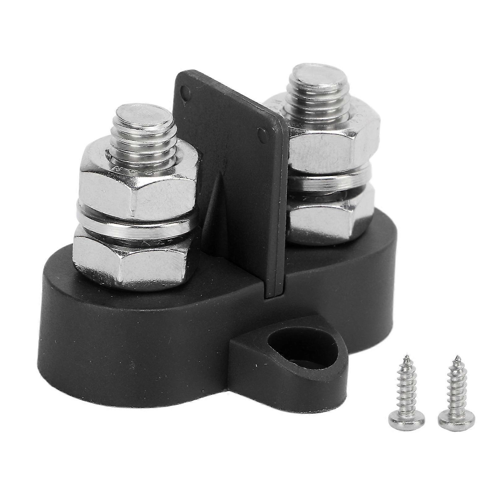48V DC Power Distribution Junction Stud Terminal Block with Insulated Dual Positive Terminals for Vehicles and RVs - M8 Black