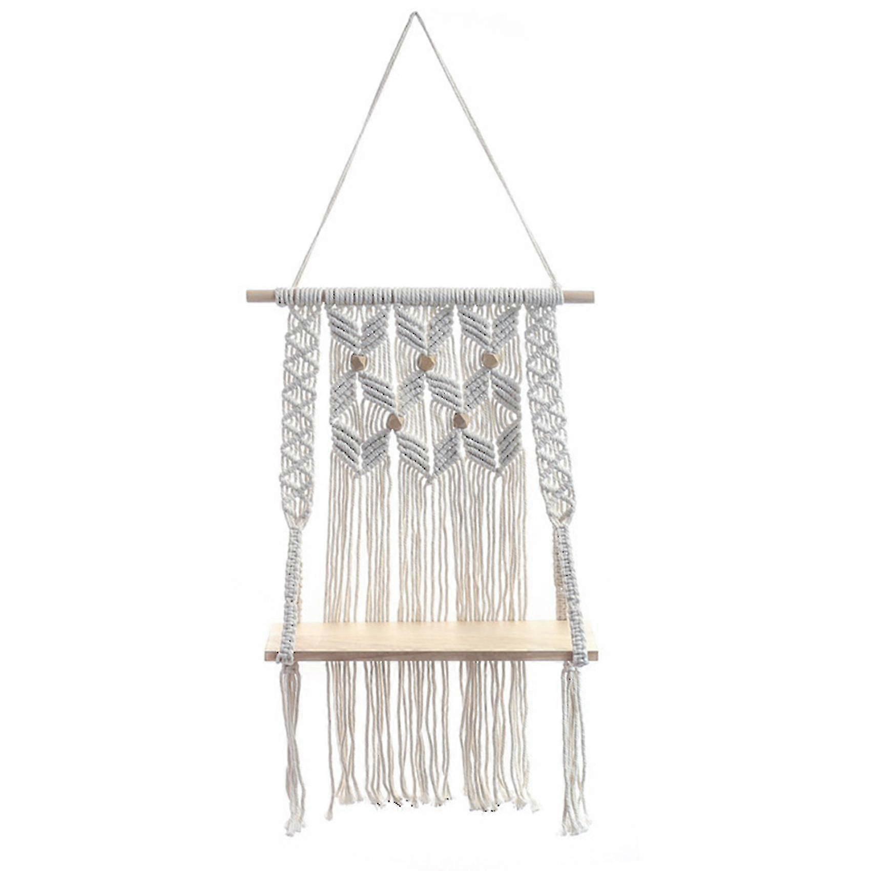 Boho Macrame Wall Hanging Rope And Shelf Tassel Tapestry Rack Decor A A
