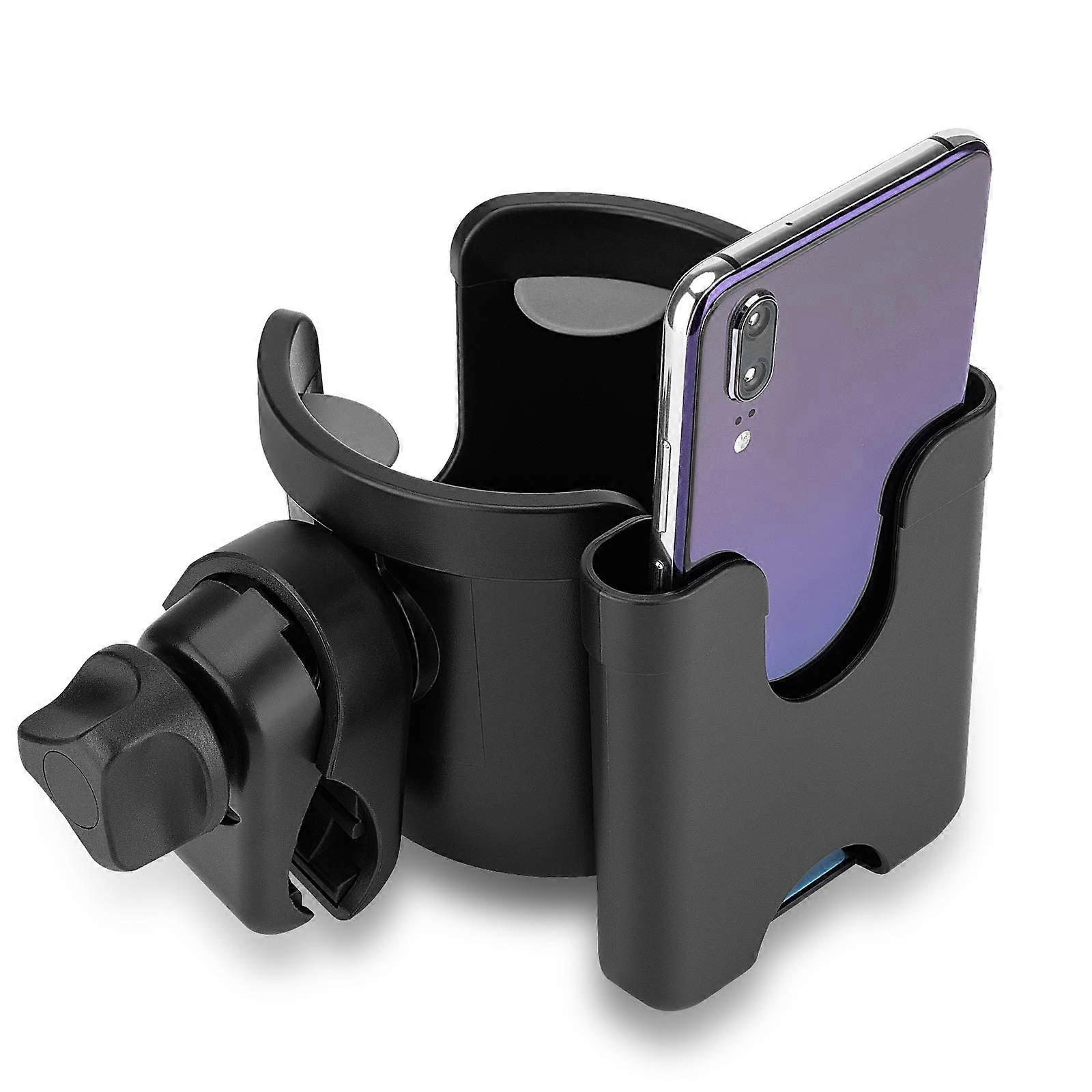 Stroller Cup Holder with Cell Phone Storage - Universal Bottle Cage
