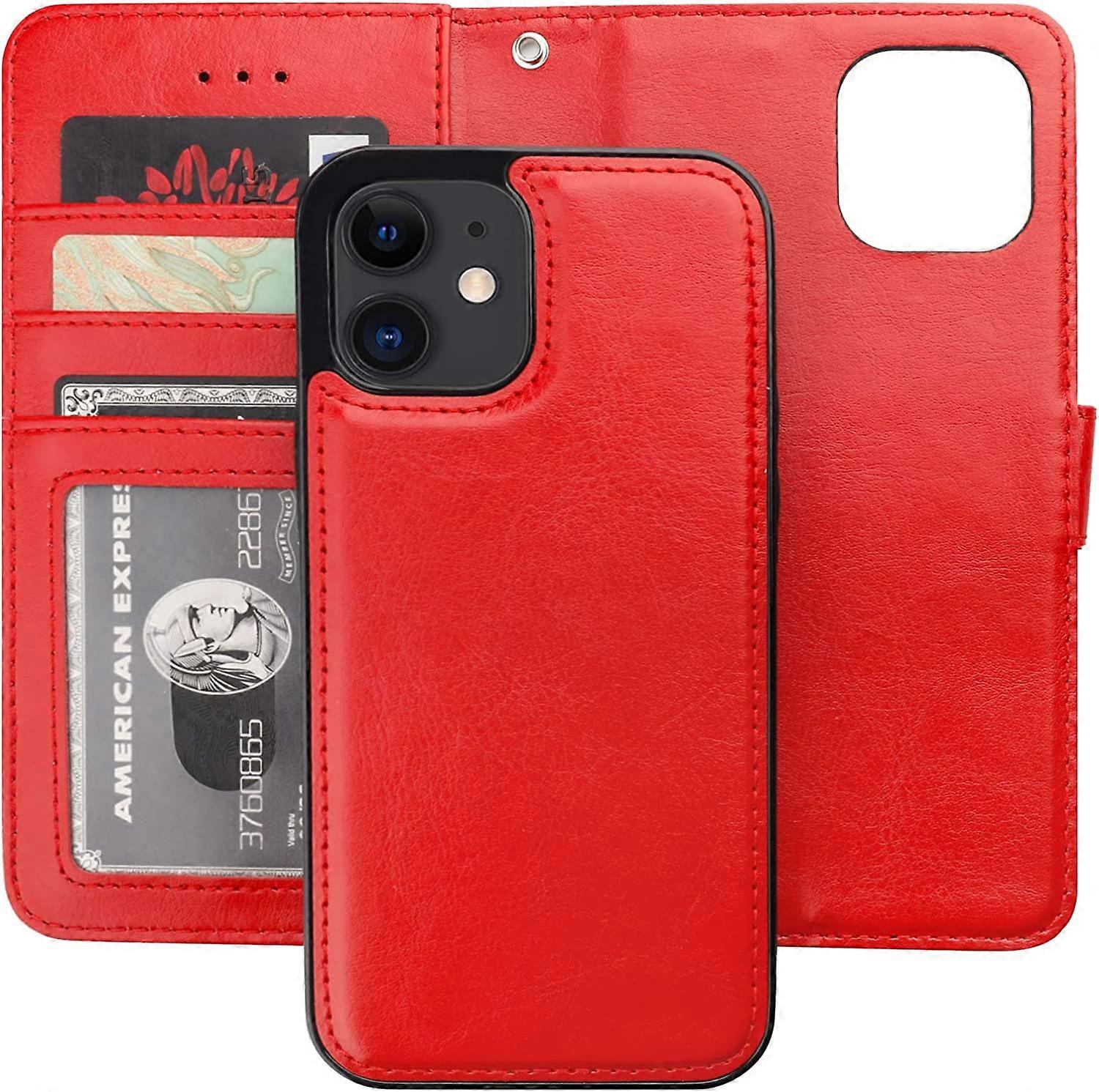 Compatible with iPhone 12 & iPhone 12 Pro Wallet Case with Card Holder PU Leather Magnetic Detachable Kickstand Shockproof Wrist Strap Removable Flip