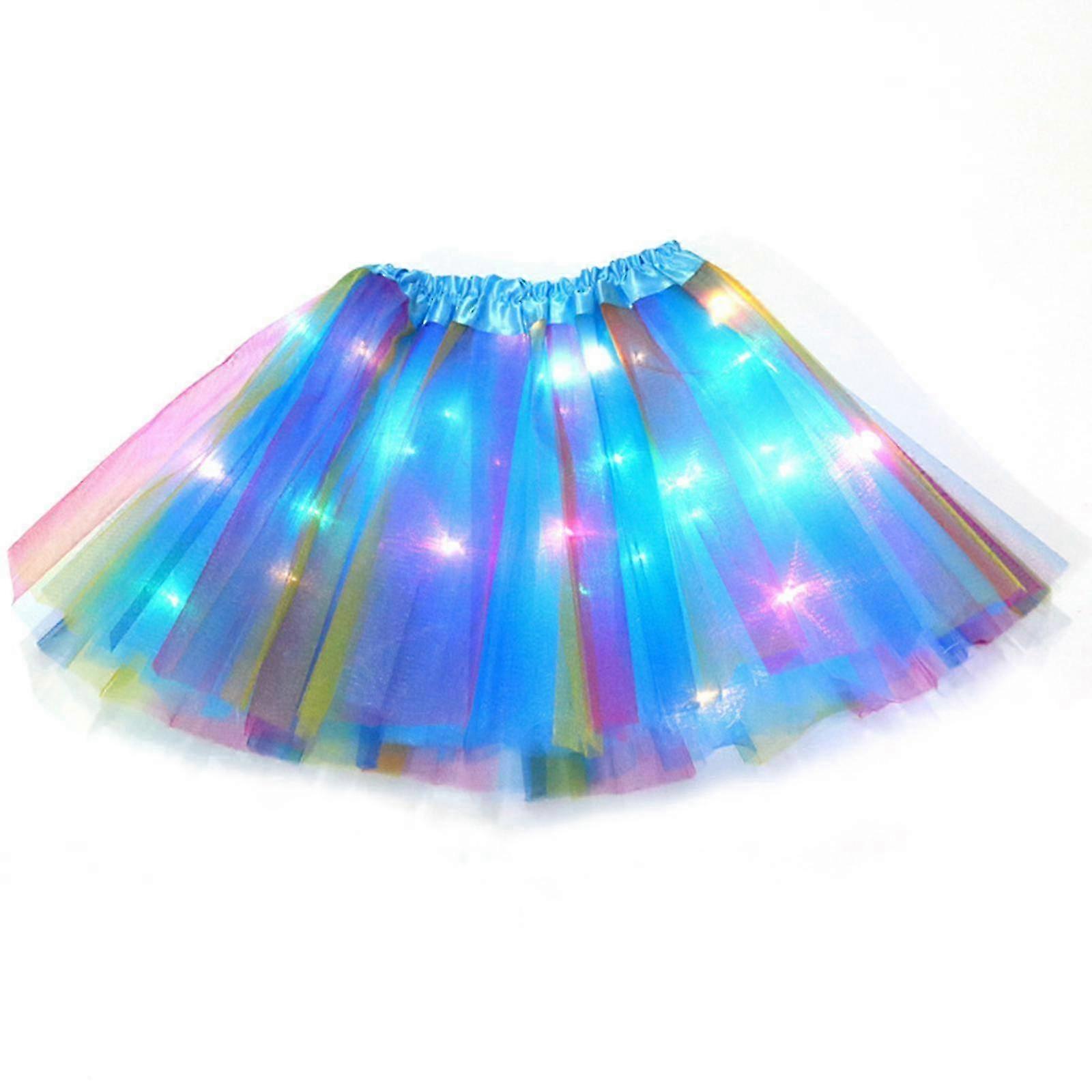 Tutu Skirt Children's Luminous Led With Lights Rainbow Printed Skirt Pink Rainbow Skirt Half Mesh Gauze Skirt Length 30cm