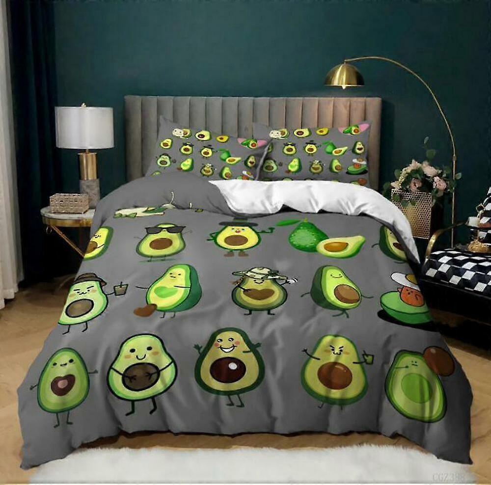 v964 Lençóis Dos Desenhos Animados Abacate Bebê Cinza Colcha Conjunto de Capa de Edredão Fronha Rainha Super Conjunto de Cama de 3 Peças (1 Capa de Edredom + 2 Fronhas) Lençóis
