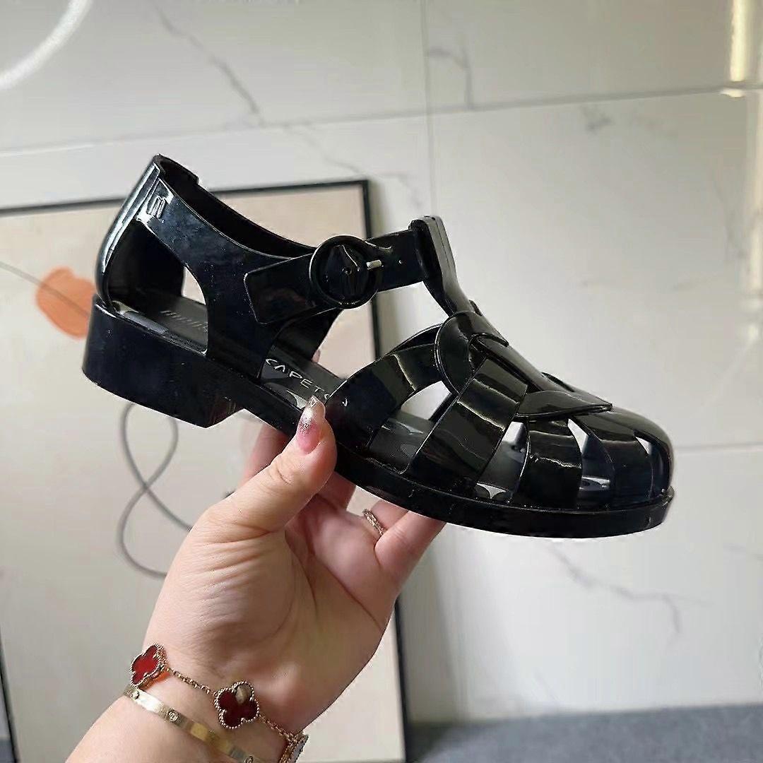 Melissa Moda Kadın Sandalet 2023 Yaz Eğlence Kalın Tabanlı Ayak Bileği Botlar Kayış Toka Klasik Yuvarlak Ayak Ayakkabıları Roma Sandalet Sıcak