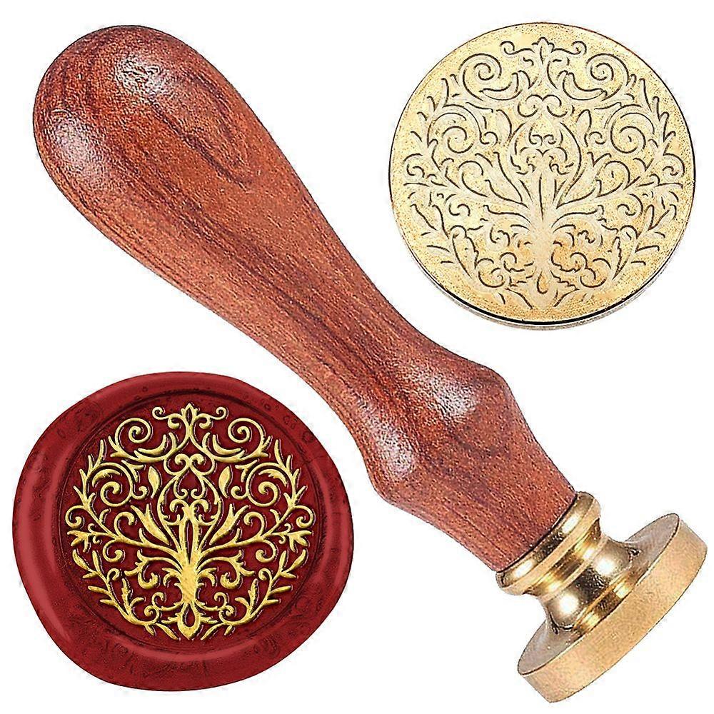 Wax Seal Stamp Set 1Pc Golden Tone Sealing Wax Stamp Solid Brass Head with 1Pc Wood Handle for Envelopes Invitations Gift Card Floral 83x22mm Stamps: