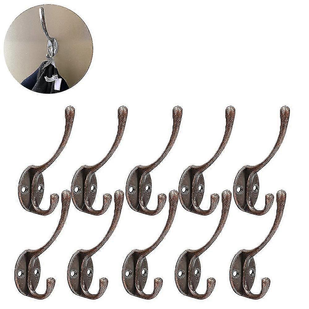 10 Pack Rustic Coat Hooks Wall Mounted Heavy Duty Dual Hooks Retro