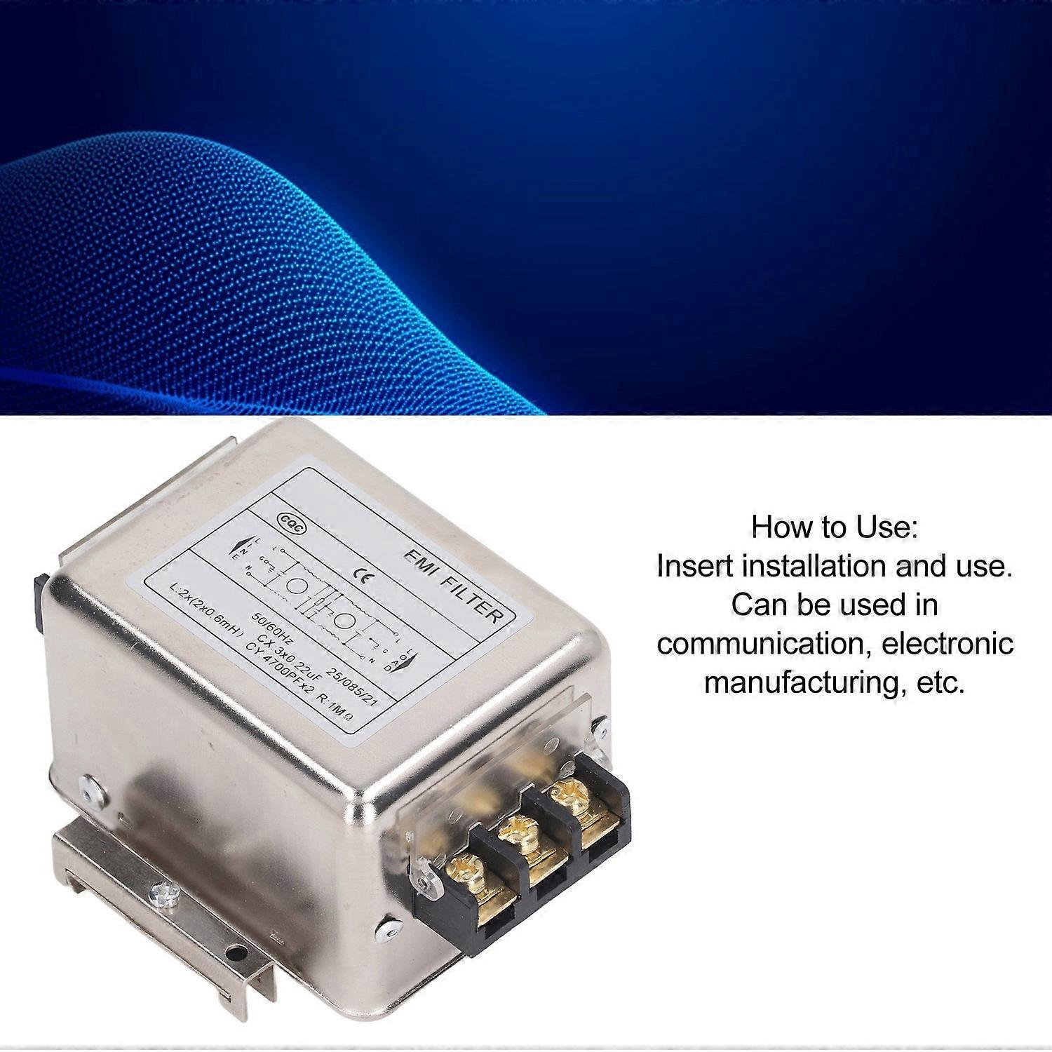 EMI Filter Anti Interference Noise Signal Filtration 35mm Rail Installation Single Phase Power Filte