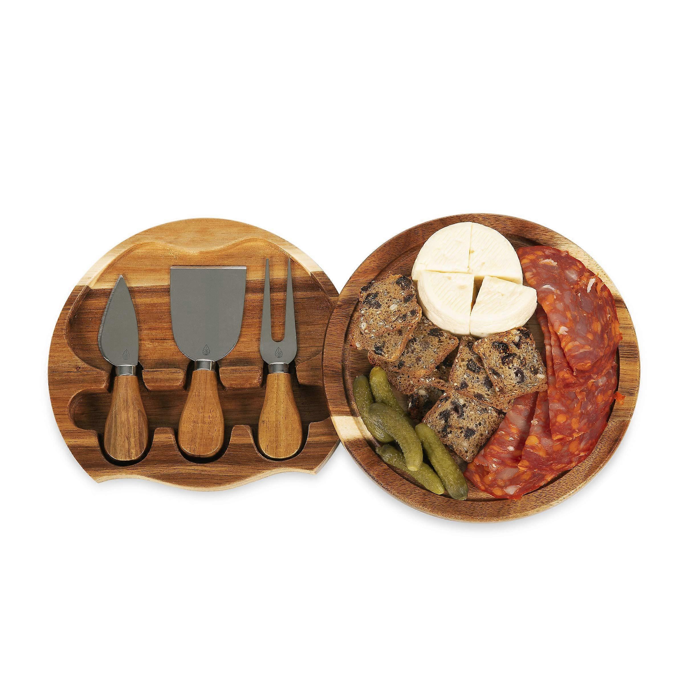 Cheese Board & Knife Set 75 Inches, Bamboo Serving Platter with Stainless Steel Cutlery for Charcuterie and Appetizers