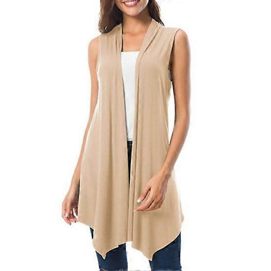 Women Sleeveless Cardigan Vest Summer Solid Color Open Front Draped Mid-length Asymmetric Hem Waistcoat Lightweight Coat