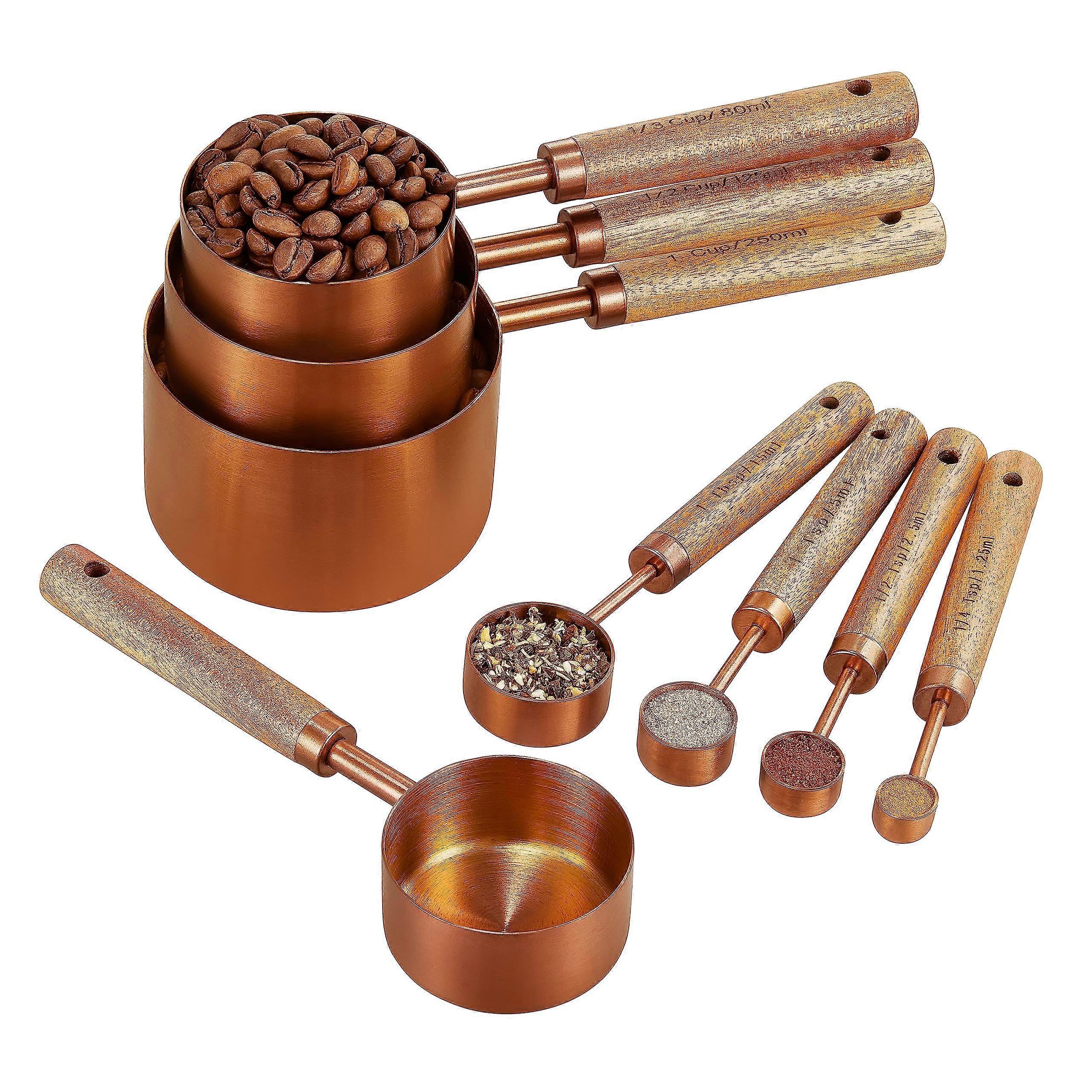 8 Set Copper and Stainless Steel Measuring Cups and Spoons for Accurate Cooking and Baking Measurements