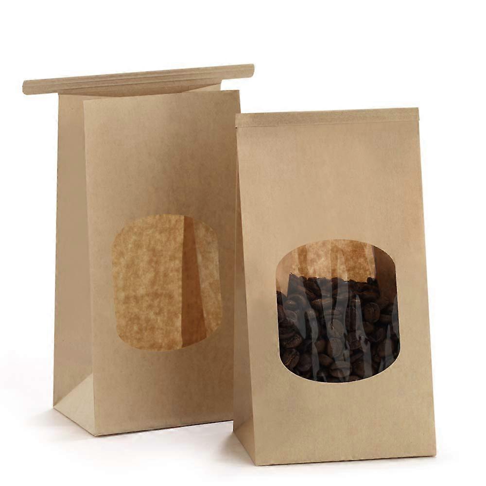 50-Pack Window Paper Bags with Tin Tie Closure for Coffee and Cookie Packaging, 5x7 Inch, Biodegradable Kraft Material
