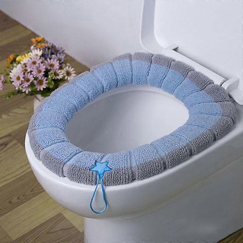 Winter Warm Toilet Seat Cover Washable Bathroom Toilet Seat with Handle Thickened Soft Cushion Knitted Warm Toilet Seat HMM