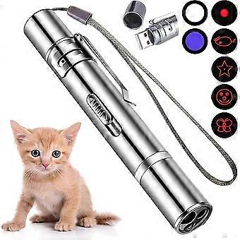 USB RECHARGEABLE SUPER LASER POINTER PEN 7 in 1 Cat Pet Toy Red UV FLASHLIGHT