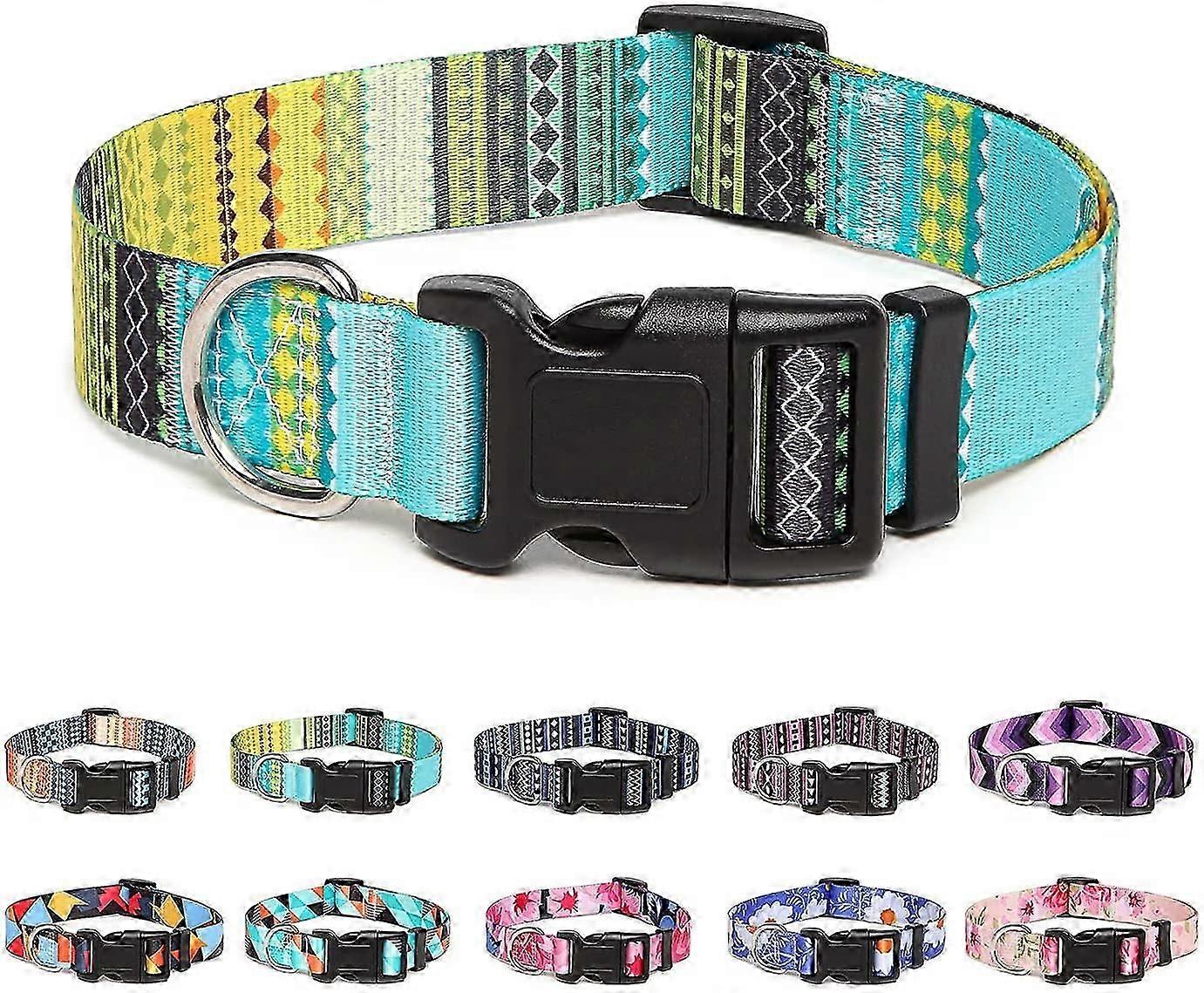 Adjustable Nylon Dog Collar with Patterns, Soft Comfy Pet Collar for Small Medium Large Dogs (S, Arrow)