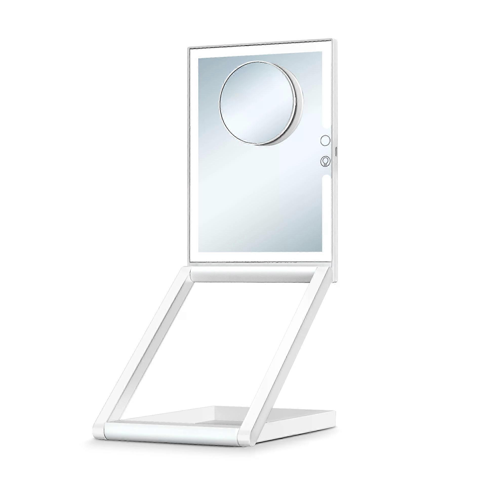 Foldable Vanity Makeup Mirror with Adjustable Brightness - Compact Travel-Friendly Design for Dressing Table