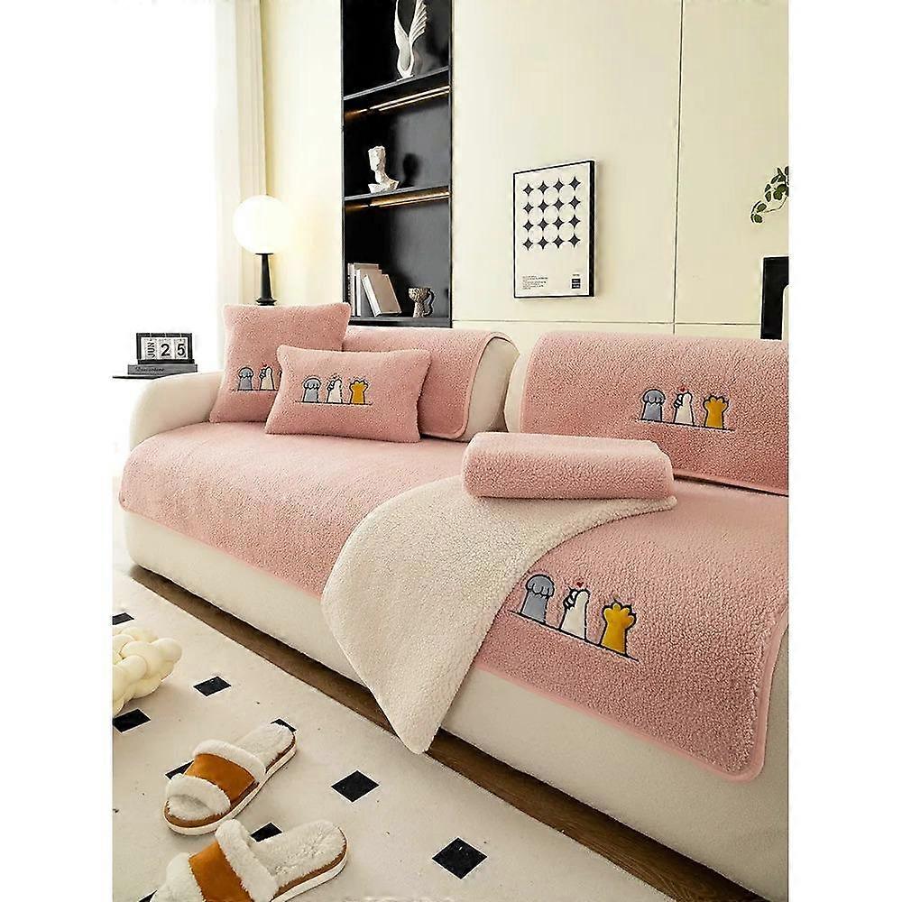 Lamb Plush Sofa Cushion Winter Warm Thickening Non-Slip Living Room Sofa Cover Cloth Universal Leather Sofa Recliner Cover
