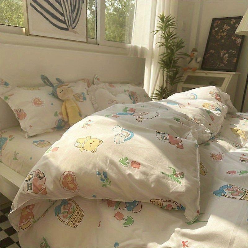Lazy Style Leopard Retro Style Washed Cotton Bed Sheet Quilt Cover Four-piece Set Student Single Dormitory Three-piece Bedding Set