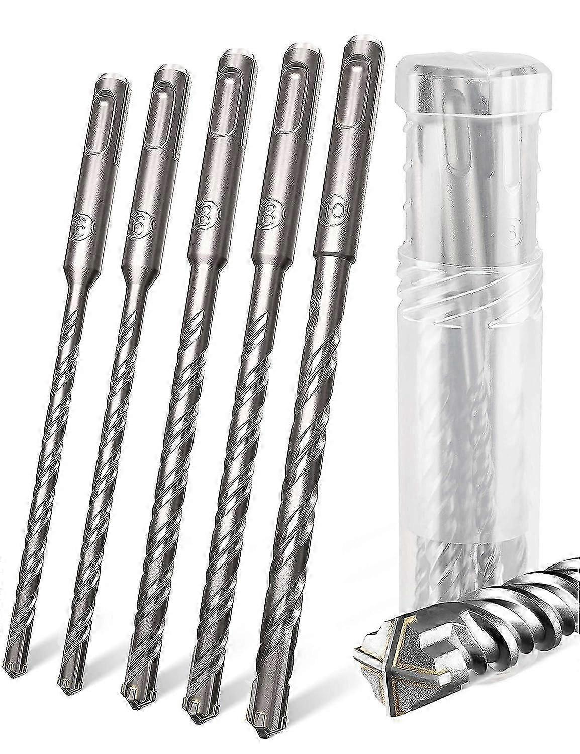 4 Pack SDS Plus Concrete Hammer Drill Bits with 4 Cutouts, in Sizes 6, 6, 8, 10, Concrete Drill Bit (5 Pack SDS Plus Drill Bits)
