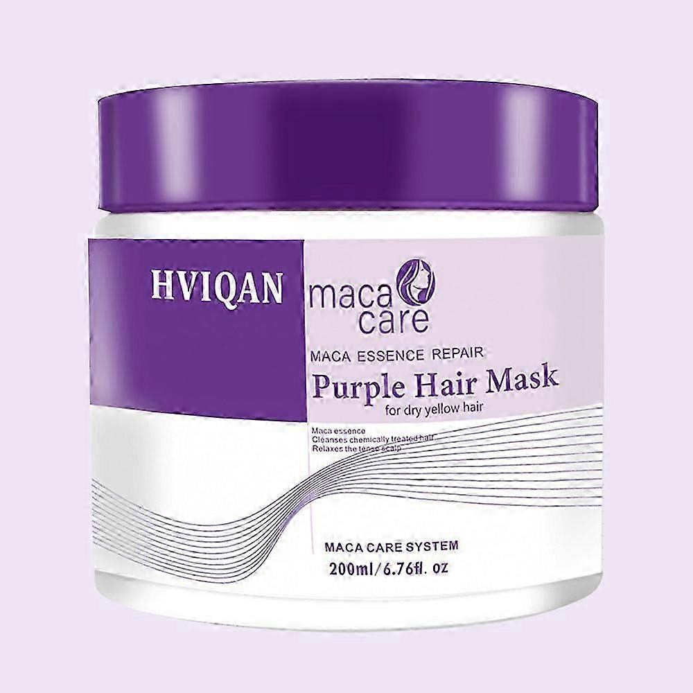 Máscara de cabelo roxo, máscara capilar de colágeno de reparo profundo de maca de 200 ml para cabelos amarelos secos, cabelos nutritivos e iluminadores, para todos os tipos de cabelo