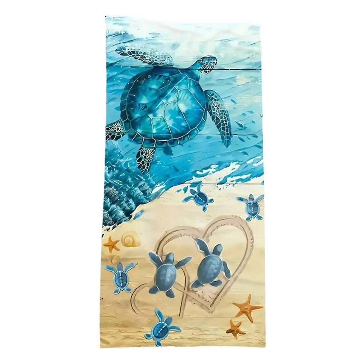 Quick-Drying Beach Towel with Sea Turtle Pattern,Soft and Absorbent,B