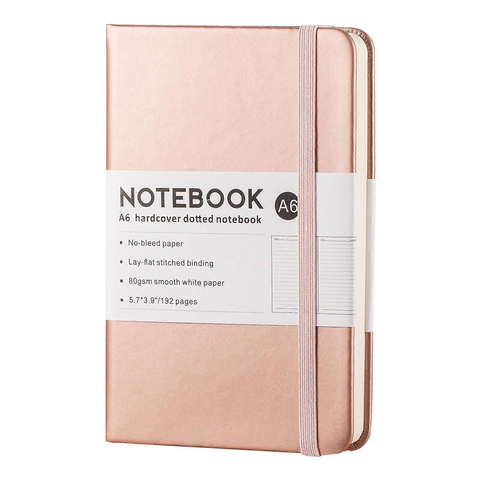 Business Notebook PU Leather Journal Elastic Strap Closure Ribbon Page Mark Lined Page for Personal Journal Notebook  A6 rose gold
