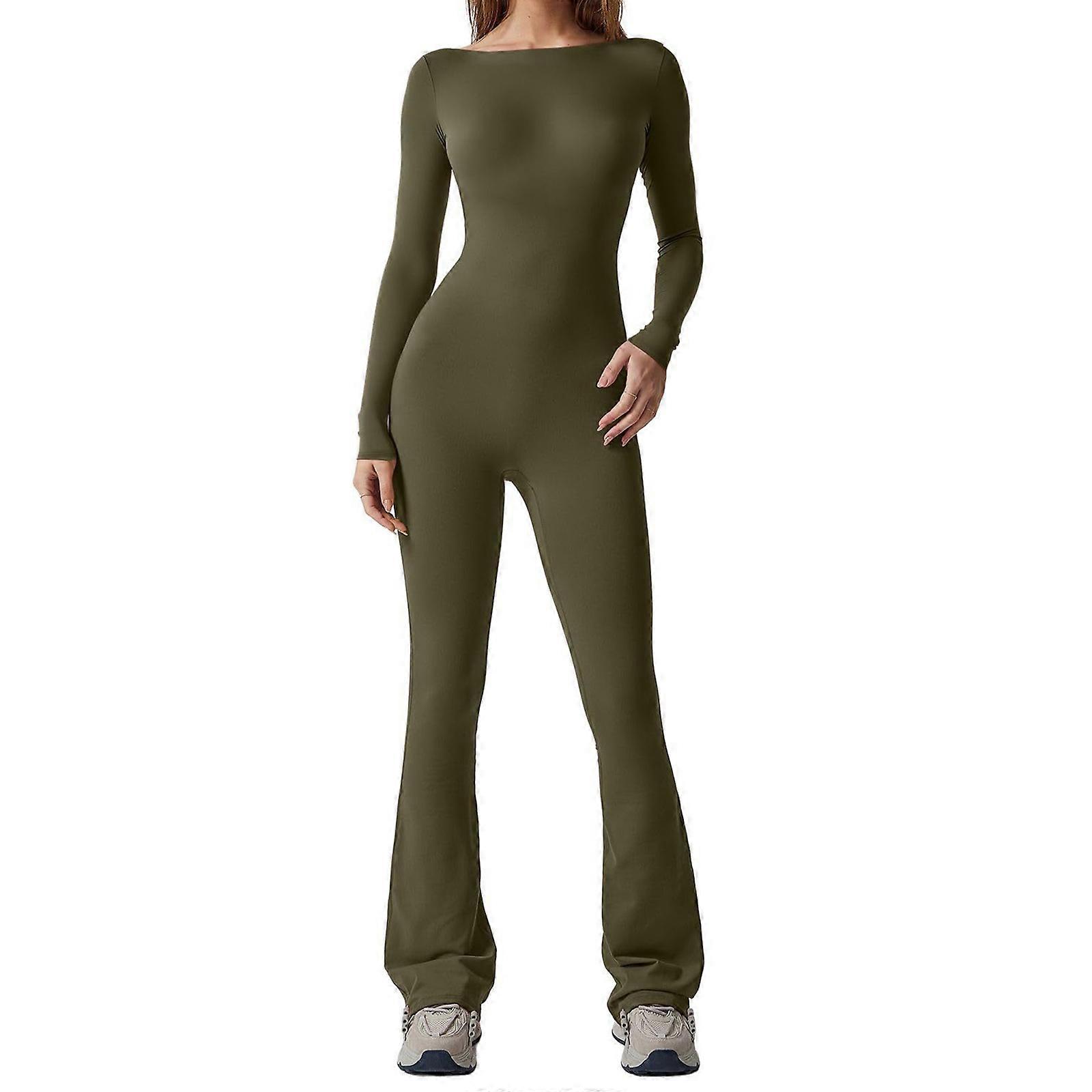 Women's Long Sleeve Romper Solid Color Sexy Jumpsuit Trendy and Figure Flattering Bottom Pants Long Sleeved Outfits Army Green XXL Women's Long Sleeve Romper Solid Color Sexy Jumpsuit Trendy and Figure Flattering Bottom Pants Long Sleeved Outfits Army Green XXL