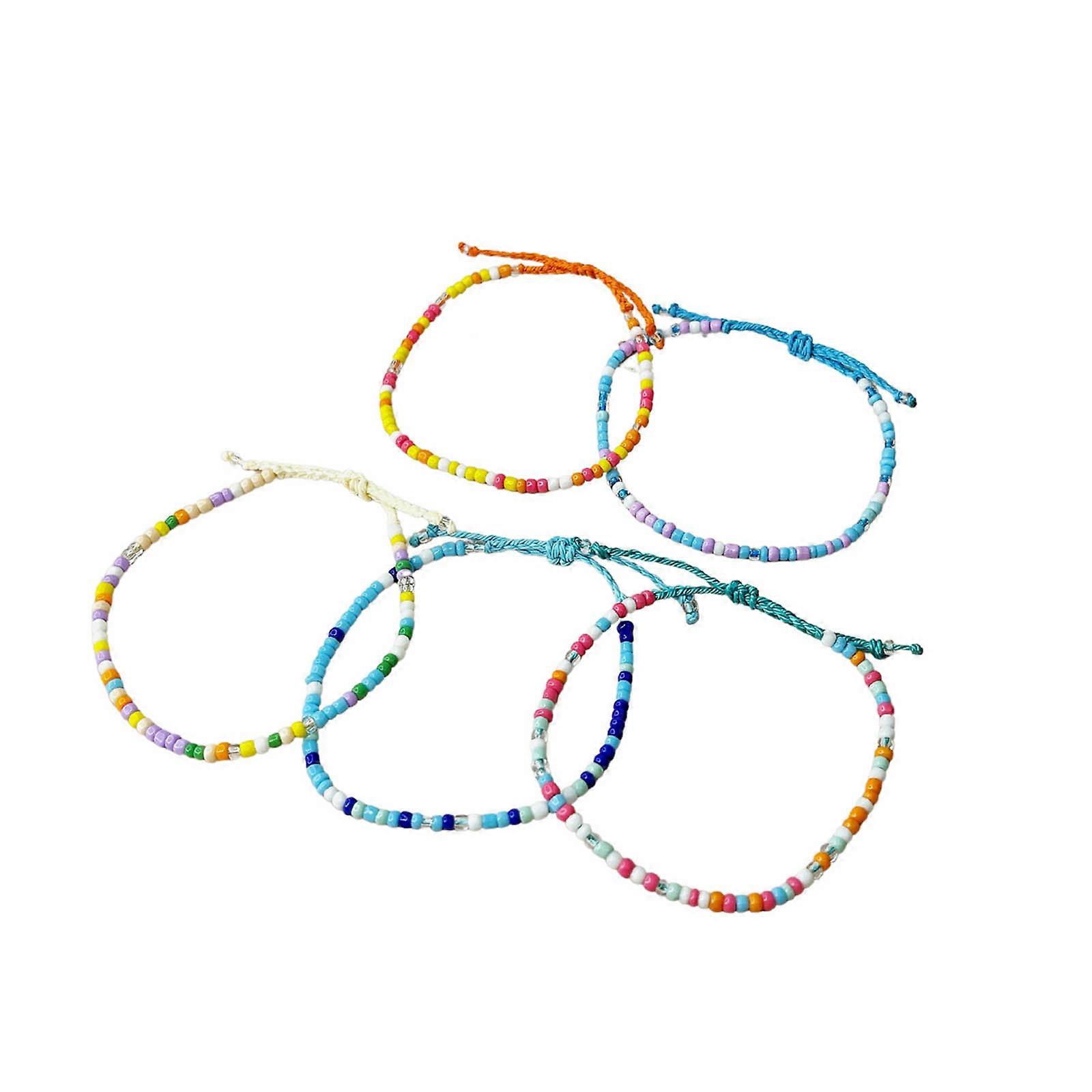 5xStackable Beaded Handchain Bohemian Bead Bracelets For Women Four Leaf Clovers Pendant Bracelets Elastic String Chain