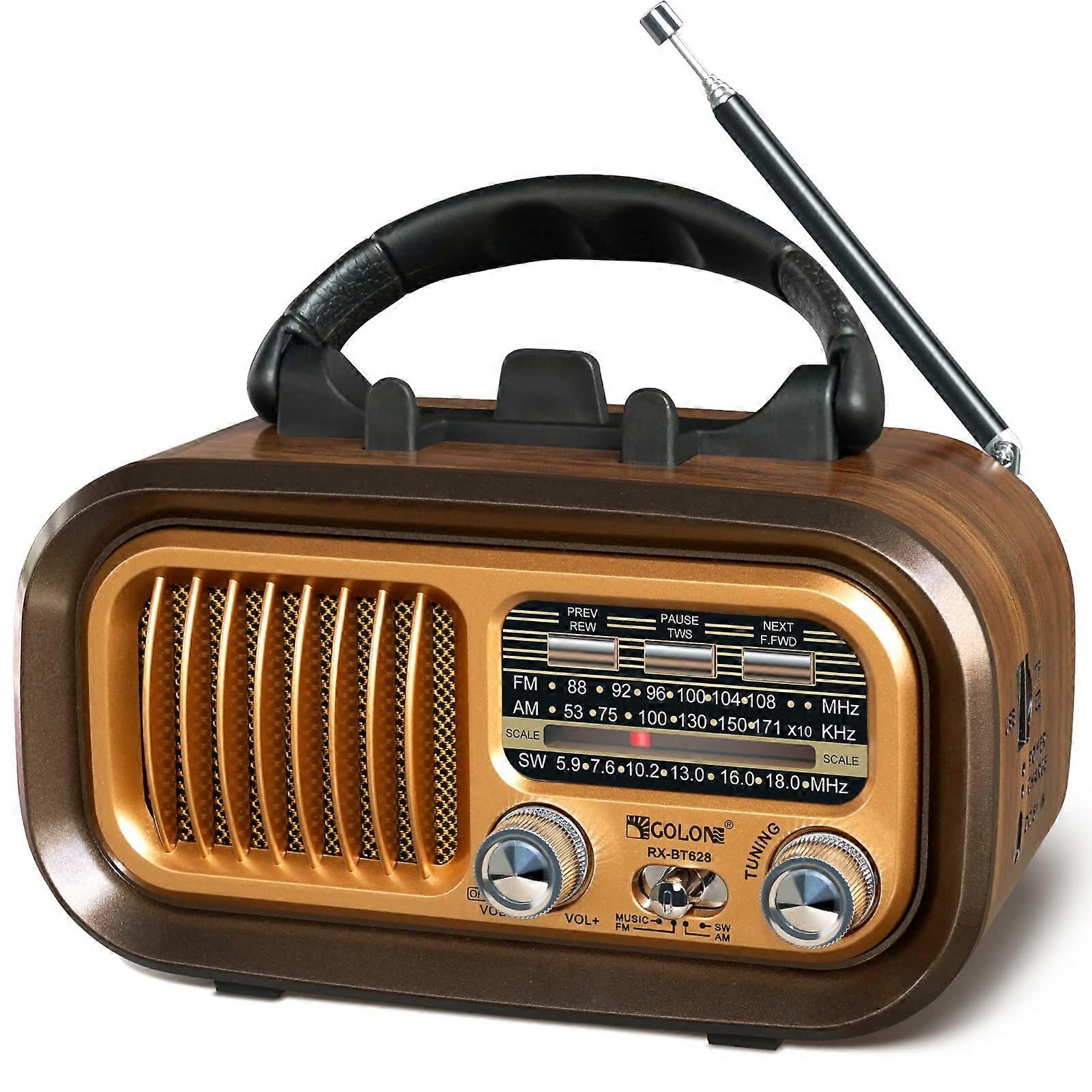 Small Retro Vintage Radio Transistor AM FM SW with Sound Excellent Reception Support TF Card USB MP3 Player