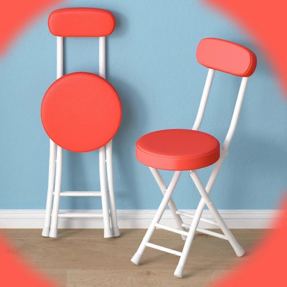 Foldable Bar Stool with Backrest, Portable Folding Chair for Kitchen and Living Room, Red Color, Space-Saving Design