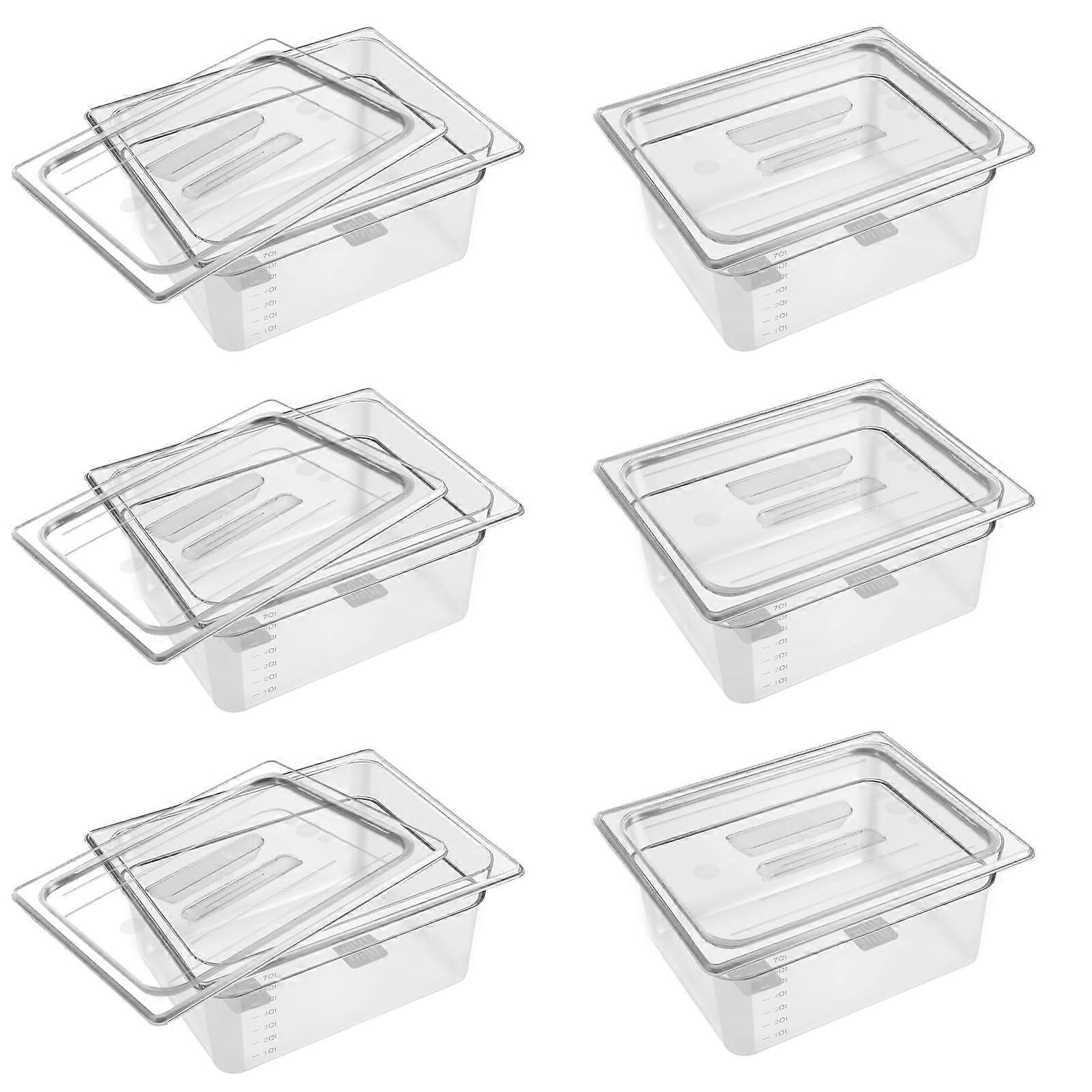 6 Pack 1/2 Size 6 Inch Deep Clear Polycarbonate Food Storage Pans with Lids, Stackable Restaurant Supply Containers