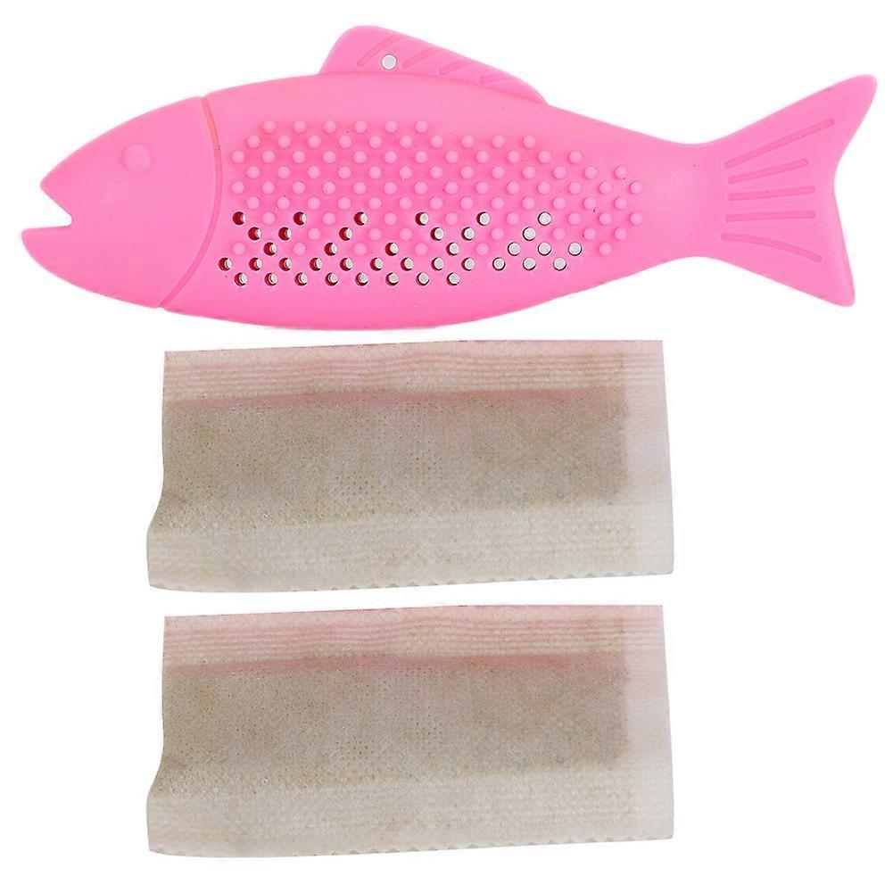 Pet Cat Silicone Fish Shape Molar Cleaning Tooth Tease Training Interactive Toy with Catnip Pink