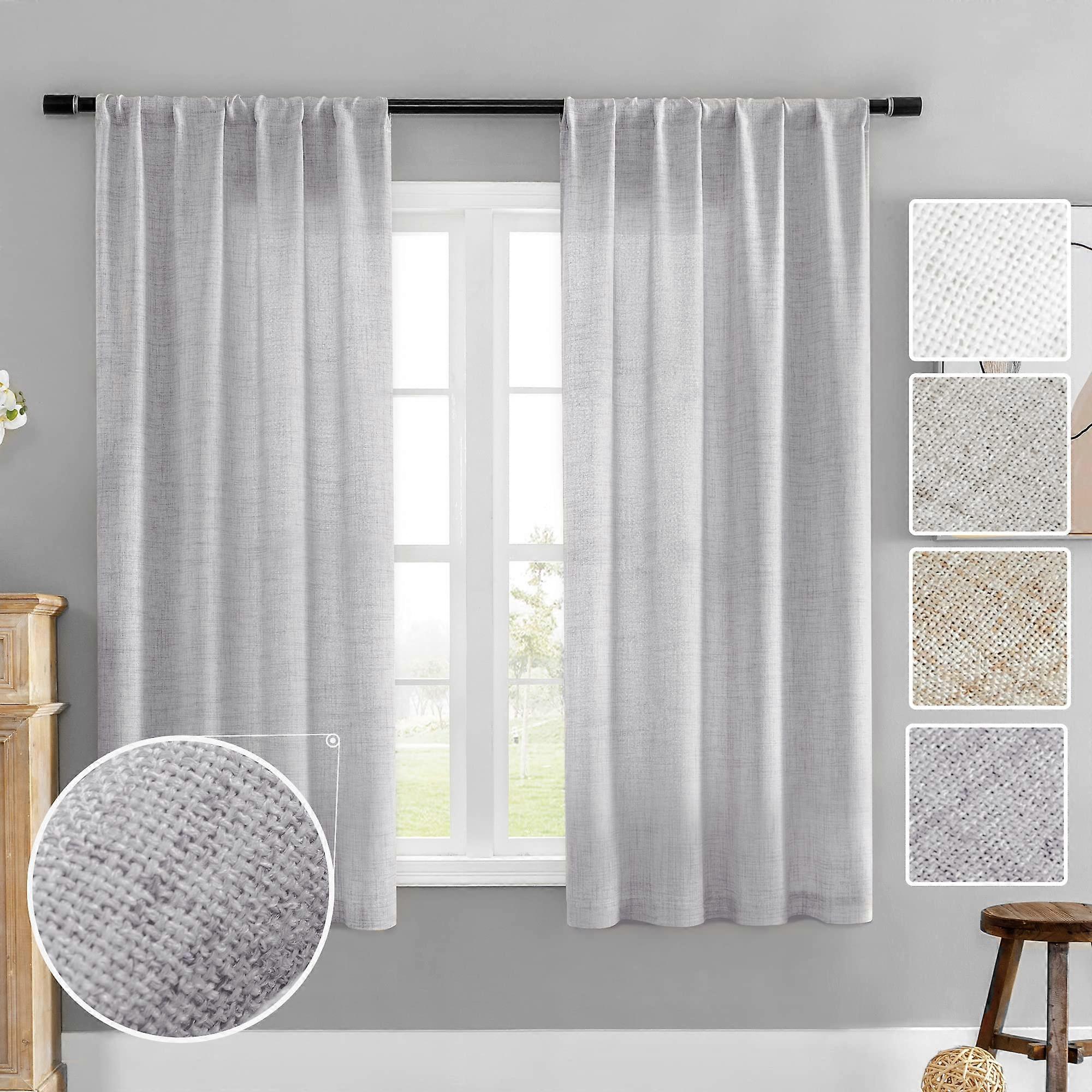 Linen Textured Semi-Transparent Curtains 37 x 45 Inches, Light Filtering Privacy 2 Panel Window Treatment, Gray