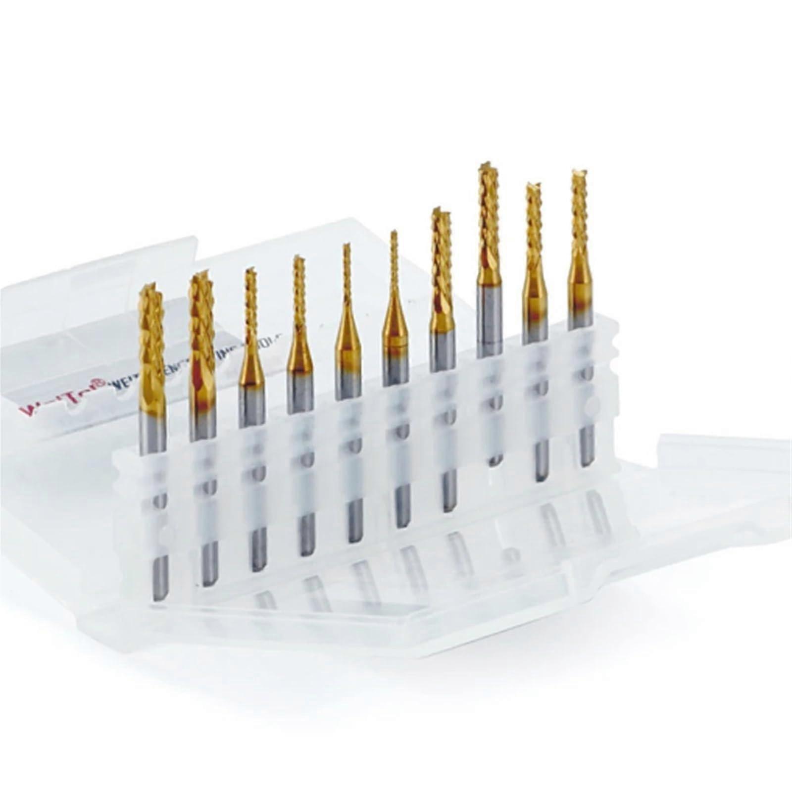 10Pcs PCB Milling Cutter Set, 0.5mm-3.175mm Tungsten Carbide Mini End Mill Bits for CNC Engraving and Milling